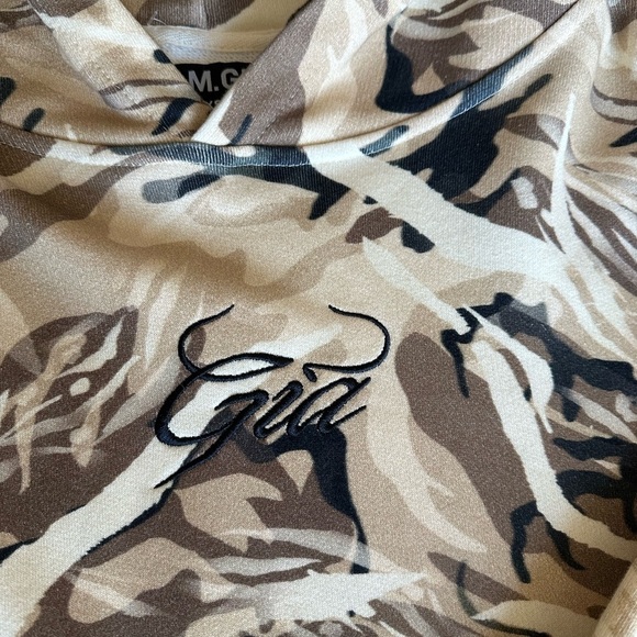 I AM GIA EMBROIDERED BROWN BLACK CREAM CAMOUFLAGE CROPPED SWEATSHIRT XS, Boho - Picture 3 of 9